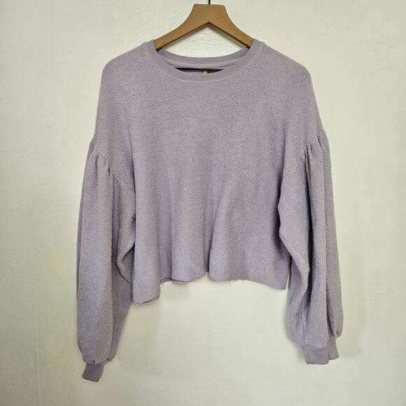 Free People Sleeves Like These Terry Pullover M Lavender‎ Purpole Puff Cropped - Picture 2 of 8